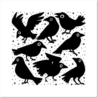Cute black crows illustration Posters and Art